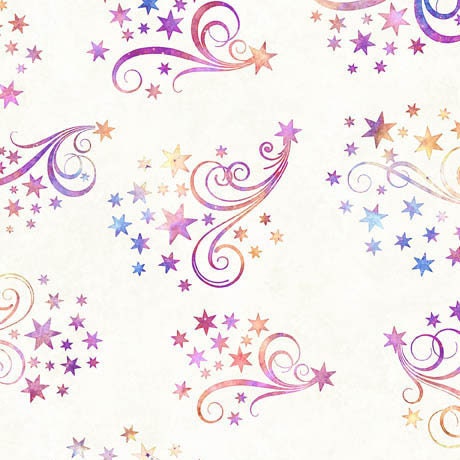 Image of the Lil Wizards Star & Scroll Cream Minky Fabric by QT Fabrics. Features stars and swirls on a cream background. 
Cute Little Fabric Shop