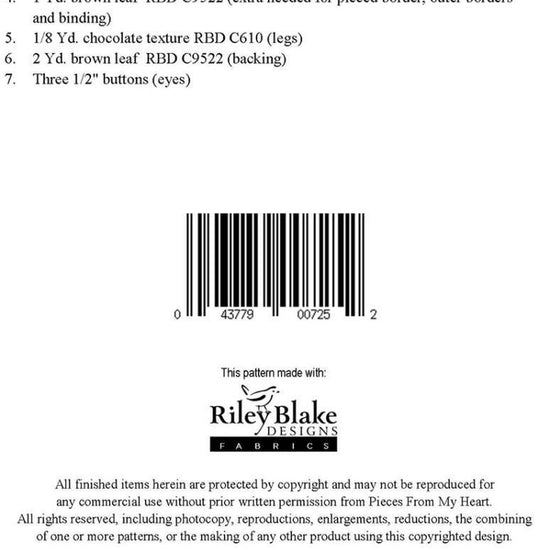 Image shows the fabric requirements for the Sandy Gervais Turkey Trot Table Runner Pattern by Riley Blake Designs. 
Cute Little Fabric Shop