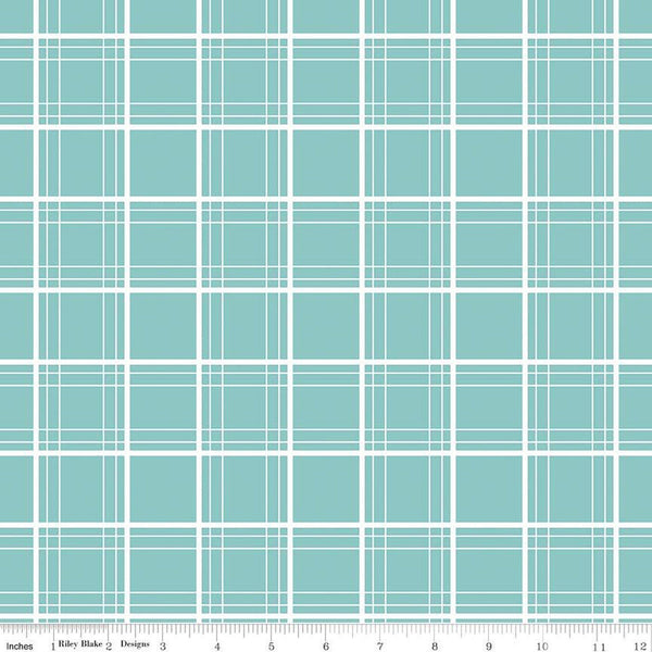 Image of the Ski Hill Ski Tracks Aqua quilting cotton fabric by Corinne Wells for Riley Blake Designs. Features a white plaid pattern on a light blue aqua background.
Cute Little Fabric Shop