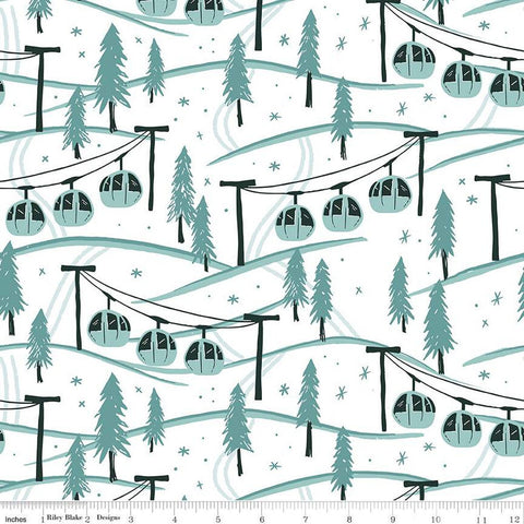 Image of the Ski Hill Mountainside White quilting cotton fabric by Corinne Wells for Riley Blake Designs. Features aerial trams on a ski slope on a white background.
Cute Little Fabric Shop