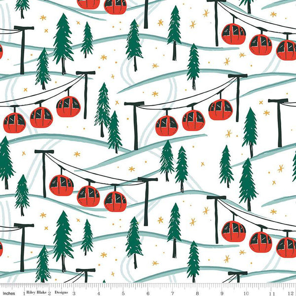 Image of the Ski Hill Mountainside Red quilting cotton fabric by Corinne Wells for Riley Blake Designs. Features red aerial trams on a ski slope on a white background.
Cute Little Fabric Shop