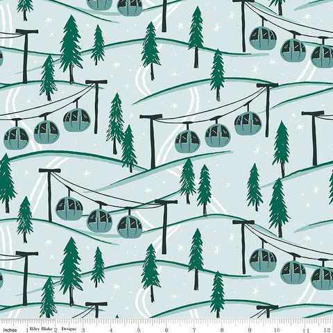 Image of the Ski Hill Mountainside Powder quilting cotton fabric by Corinne Wells for Riley Blake Designs. Features aerial trams on a ski slope on a light blue background.
Cute Little Fabric Shop