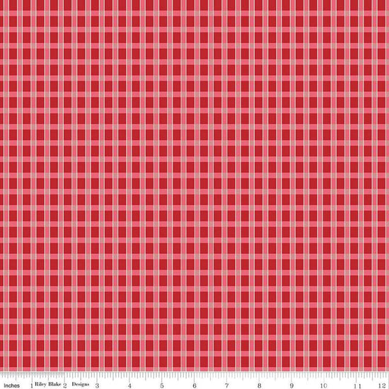 Image of the Home Town Holiday Plaid Schoolhouse by Riley Blake Designs. Features red striped plaid on a red background
Cute Little Fabric Shop