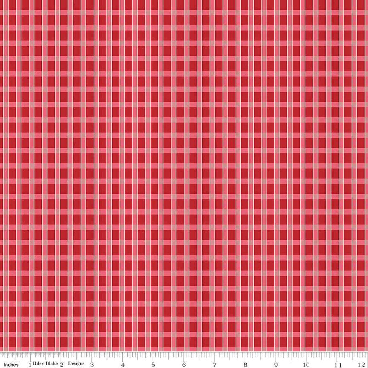 Image of the Home Town Holiday Plaid Schoolhouse by Riley Blake Designs. Features red striped plaid on a red background
Cute Little Fabric Shop