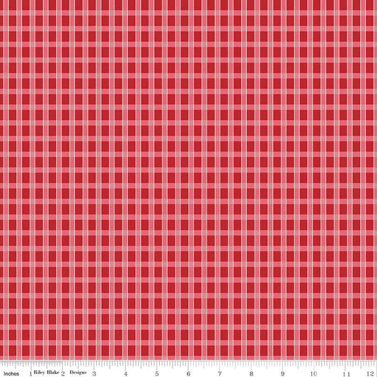 Image of the Home Town Holiday Plaid Schoolhouse by Riley Blake Designs. Features red striped plaid on a red background
Cute Little Fabric Shop