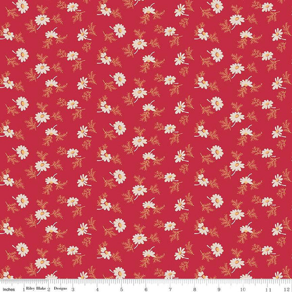 Image of the Home Town Holiday Pineflower Berry quilting cotton fabric by Riley Blake Designs. Features scattered flowers and leaves on a berry red background.
Cute Little Fabric Shop