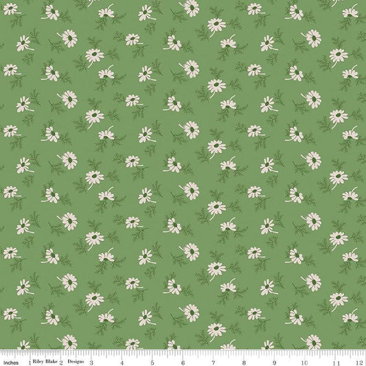 Image of the Home Town Holiday Pineflower Basil quilting cotton fabric by Riley Blake Designs. Features scattered flowers and leaves on a green background.
Cute Little Fabric Shop