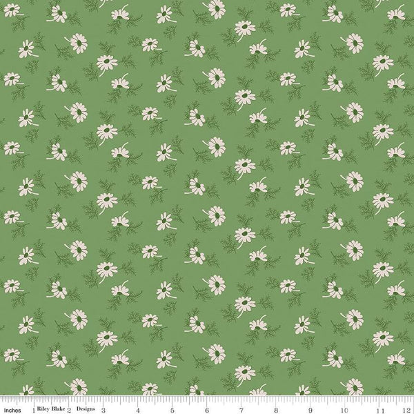 Image of the Home Town Holiday Pineflower Basil quilting cotton fabric by Riley Blake Designs. Features scattered flowers and leaves on a green background.
Cute Little Fabric Shop