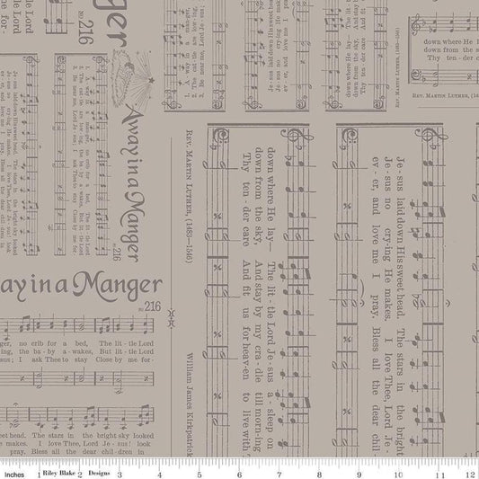 Image of the Home Town Holiday Caroling Pewter by Riley Blake Designs. Features the sheet music of Away in a Manger on a grey background
Cute Little Fabric Shop
