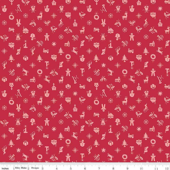 Image of the Home Town Holiday Christmas Berry quilting cotton fabric by Riley Blake Designs. Features tone-on-tone Christmas-themed icons on a berry red background.
Cute Little Fabric Shop