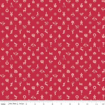 Image of the Home Town Holiday Christmas Berry quilting cotton fabric by Riley Blake Designs. Features tone-on-tone Christmas-themed icons on a berry red background.
Cute Little Fabric Shop