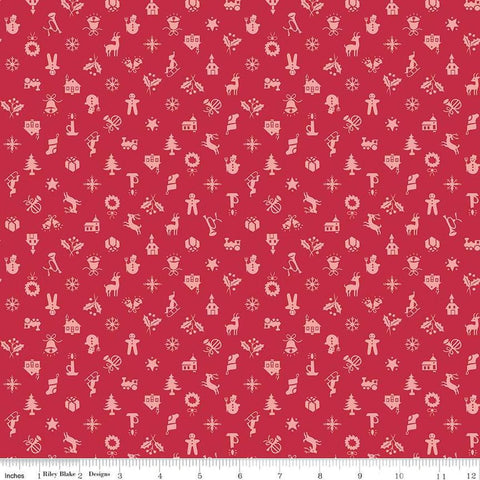 Image of the Home Town Holiday Christmas Berry quilting cotton fabric by Riley Blake Designs. Features tone-on-tone Christmas-themed icons on a berry red background.
Cute Little Fabric Shop