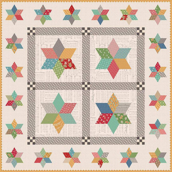 Image of the Home Town Star quilt pattern by Lori Holt for Riley Blake Designs. Features stars on alight background. 
Cute Little Fabric Shop