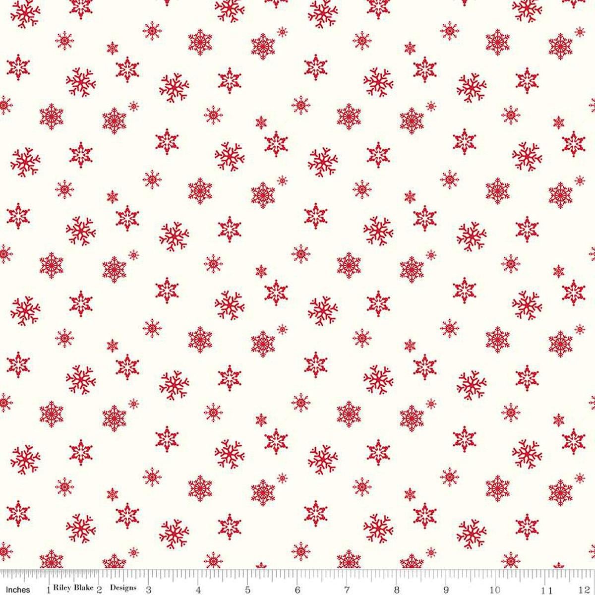 Image of the Christmas Wishes Snowflakes Cloud quilting cotton fabric by Riley Blake Designs. Features scattered snowflakes on a cream background. 
Cute Little Fabric Shop