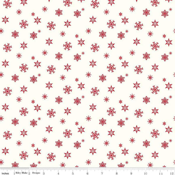 Image of the Christmas Wishes Snowflakes Cloud quilting cotton fabric by Riley Blake Designs. Features scattered snowflakes on a cream background. 
Cute Little Fabric Shop