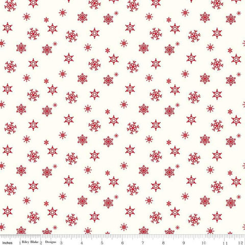 Image of the Christmas Wishes Snowflakes Cloud quilting cotton fabric by Riley Blake Designs. Features scattered snowflakes on a cream background. 
Cute Little Fabric Shop