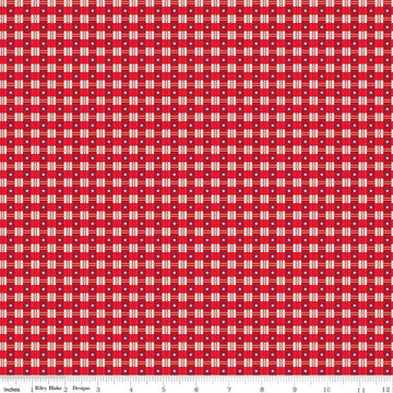 Image of the Christmas Wishes Star Plaid Red quilting cotton fabric by Riley Blake Designs. Features a plaid pattern with stars on a red background. 
Cute Little Fabric Shop