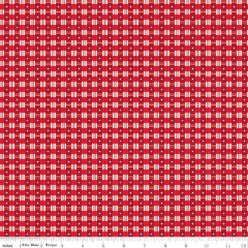 Image of the Christmas Wishes Star Plaid Red quilting cotton fabric by Riley Blake Designs. Features a plaid pattern with stars on a red background. 
Cute Little Fabric Shop