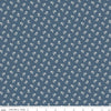 Image of the Serenity Blues Tiny Floral Navy quilting cotton fabric by Gerri Robinson for Riley Blake Designs. Features scattered blossoms and sprigs of leaves on a dark blue background. 
Cute Little Fabric Shop
