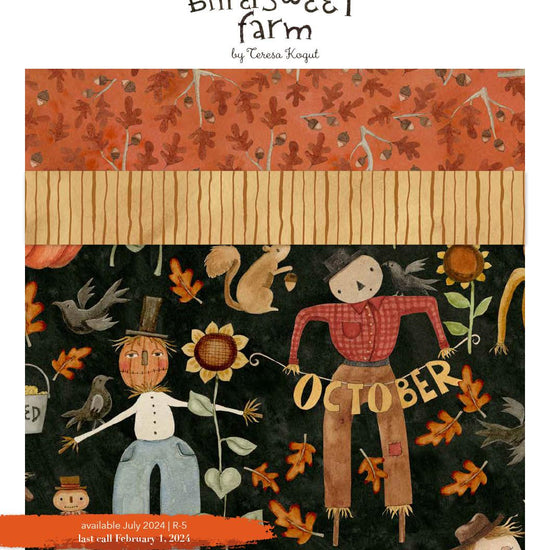 Image of the Bittersweet Farm Storyboard. Features the main black fabric and two coordinating prints with the title of the collection at the top. 
Cute Little Fabric Shop