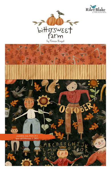 Image of the Bittersweet Farm Storyboard. Features the main black fabric and two coordinating prints with the title of the collection at the top. 
Cute Little Fabric Shop