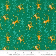 Fat Quarter End of Bolt - SALE Jungle Paradise Funny Monkey 20784 Monstera - Moda Fabrics - Monkeys Leaves Pink - Quilting Cotton Fabric