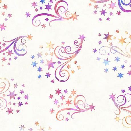 Image of the Lil Wizards Star & Scroll Cream quilting cotton wide back fabric by QT Fabrics. Features stars and swirls on a cream offwhite design. 
Cute Little Fabric Shop