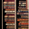 Image of the Bookworm Book Shelves Stripe Black quilting cotton fabric from QT Fabrics. Features two rows of different colored bulbs. 
Cute Little Fabric Shop
