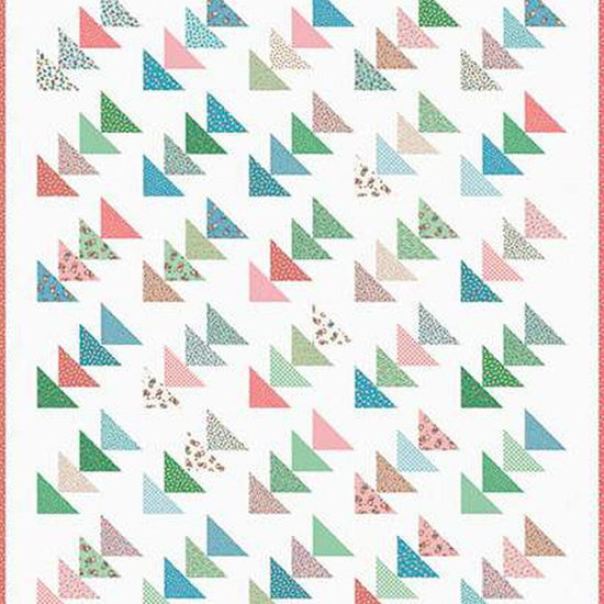 Image of the It's Sew Emma Early Bird Quilt Pattern by Riley Blake Designs. Features a triangle pattern on a light background. 
Cute Little Fabric Shop