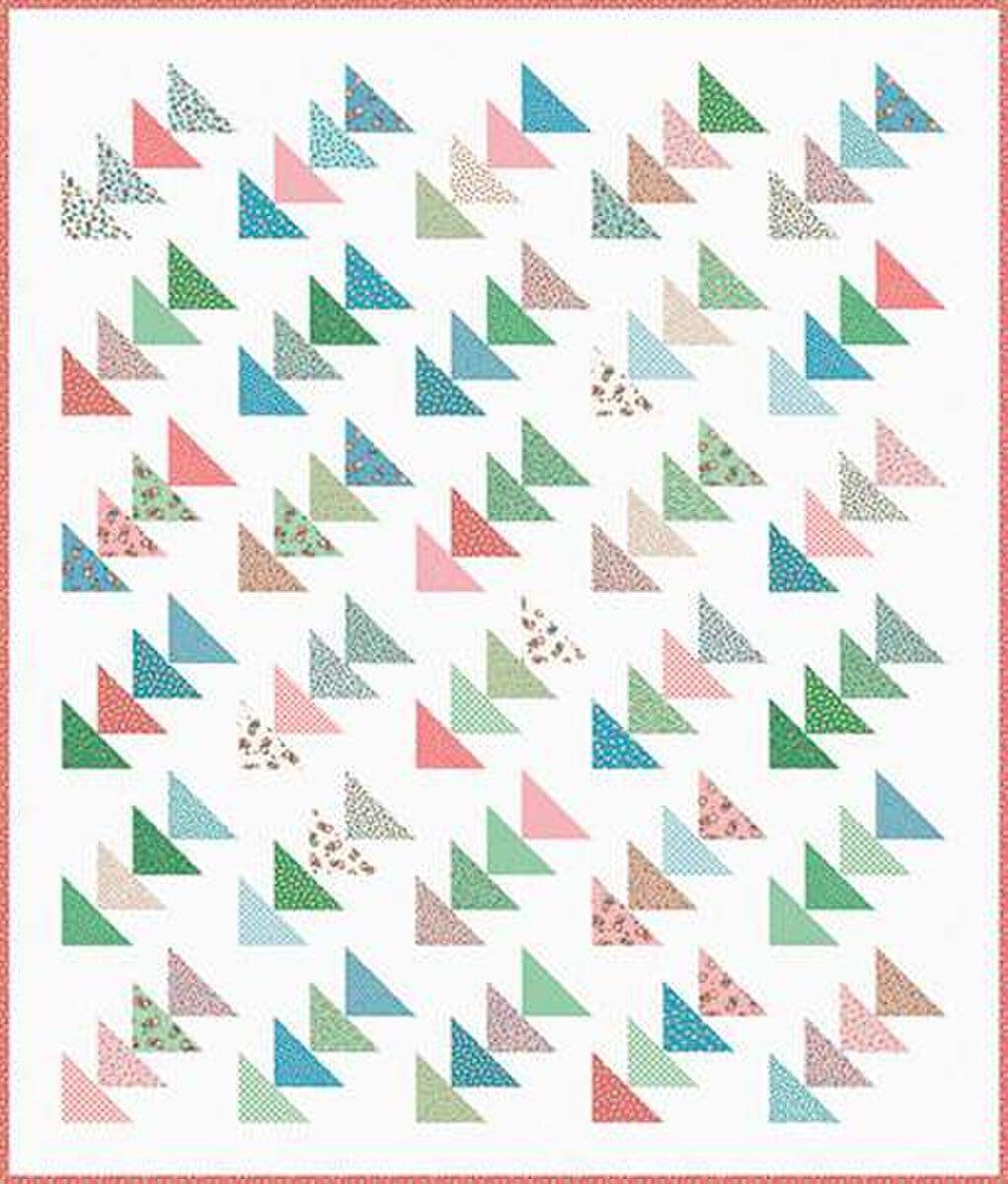 Image of the It's Sew Emma Early Bird Quilt Pattern by Riley Blake Designs. Features a triangle pattern on a light background. 
Cute Little Fabric Shop
