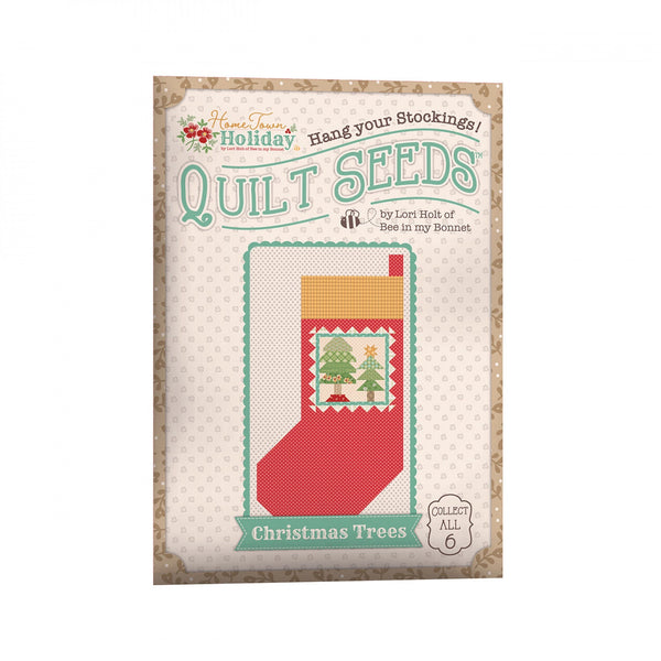 Image of the Lori Holt Home Town Holiday Quilt Seeds™ No. 1 by Riley Blake Designs. Pictures a quilted stocking with Christmas trees. 
Cute Little Fabric Shop