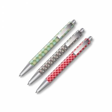 Image of the Lori Holt Home Town Holiday Busy Bee Pencils. Features a red, brown, and green pencil with silver accents. 
Cute Little Fabric Shop