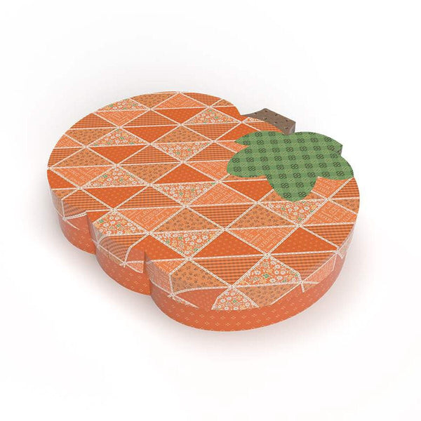 Image of the Pumpkins and Haystacks Quilt Boxed Kit. Features a quilt kit in the shape of a pumpkin. 
Cute Little Fabric Shop