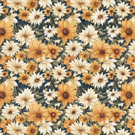 Image of the Queen Bee Packed Floral Midnight Minky Fabric by QT Fabrics. Features packed flowers and leaves on a dark blue background. 
Cute Little Fabric Shop