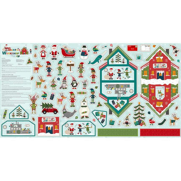 Image of the Santa&#39;s Workshop Felt Panel by Riley Blake Designs. Features christmas icons such as santa, presents, elves, and trees.
Cute Little Fabric Shop