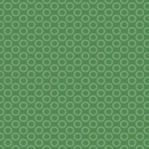 Image of the Thomas & Friends™ Sodor Railway Round the Track Green quilting cotton fabric by Riley Blake Designs. Features circular tracks on a green background. 
Cute Little Fabric Shop