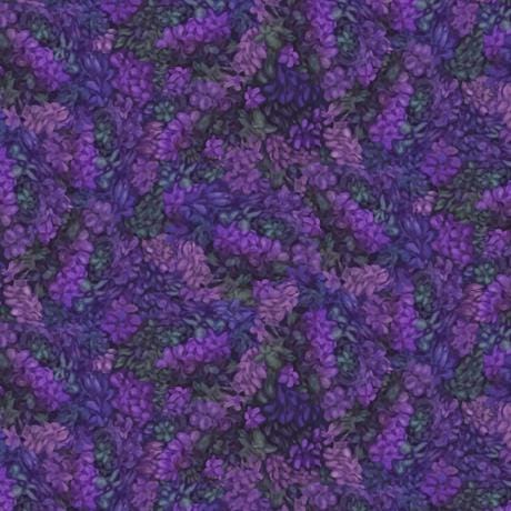 Image of the Mystical Unicorn Floral Texture Purple quilting cotton fabric by QT Fabrics. Features clusters of flowers on a dark purple background. 
Cute Little Fabric Shop