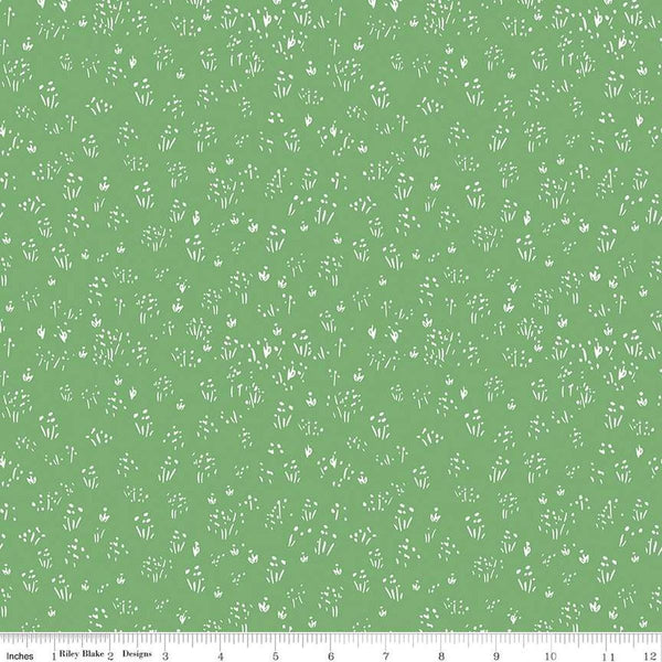 Image of the Farm Livin Grass Green quilting cotton fabric by Riley Blake Designs. Features scattered grass on a green background. 
Cute Little Fabric Shop