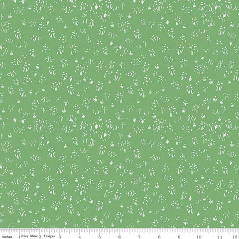 Image of the Farm Livin Grass Green quilting cotton fabric by Riley Blake Designs. Features scattered grass on a green background. 
Cute Little Fabric Shop