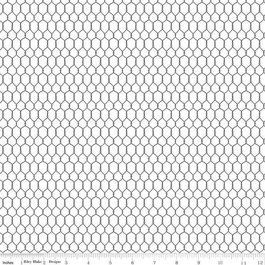 Image of the Farm Livin Chicken Wire White quilting cotton fabric by Riley Blake Designs. Features chicken wire on a white background. 
Cute Little Fabric Shop