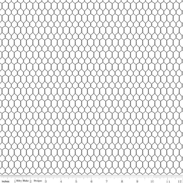 Image of the Farm Livin Chicken Wire White quilting cotton fabric by Riley Blake Designs. Features chicken wire on a white background. 
Cute Little Fabric Shop