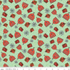 Image of the Farm Livin Barn Toss Mint quilting cotton fabric by Riley Blake Designs. Features tossed barns and windmills on a light green background. 
Cute Little Fabric Shop