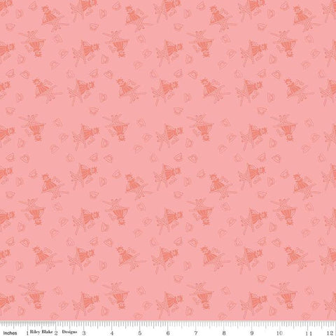 Image of the Press On Girl Pink quilting cotton fabric by J. Wecker Frisch for Riley Blake Designs. Features a girl ironing and vintage irons on a pink background. 
Cute Little Fabric Shop