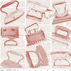 Image of the Press On Iron Toss Red quilting cotton fabric by J. Wecker Frisch for Riley Blake Designs. Features vintage irons on a background of iron-themed text on a white background. 
Cute Little Fabric Shop
