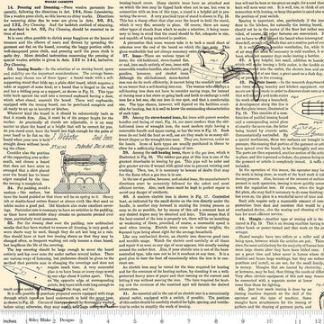 Image of the Press On Clothing Care Copy Parchment quilting cotton fabric by J. Wecker Frisch for Riley Blake Designs. Features vintage iron-themed text and on a cream beige background. 
Cute Little Fabric Shop