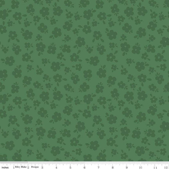 Image of the Stay Wild Tone-on-Tone Green quilting cotton fabric by Amanda Niederhauser by Riley Blake Designs. Features tone-on-tone blossoms on a dark green background. 
Cute Little Fabric Shop