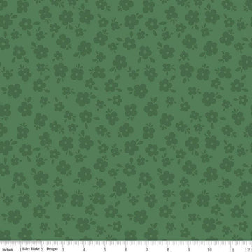Image of the Stay Wild Tone-on-Tone Green quilting cotton fabric by Amanda Niederhauser by Riley Blake Designs. Features tone-on-tone blossoms on a dark green background. 
Cute Little Fabric Shop
