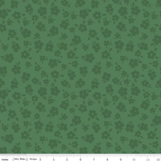 Image of the Stay Wild Tone-on-Tone Green quilting cotton fabric by Amanda Niederhauser by Riley Blake Designs. Features tone-on-tone blossoms on a dark green background. 
Cute Little Fabric Shop