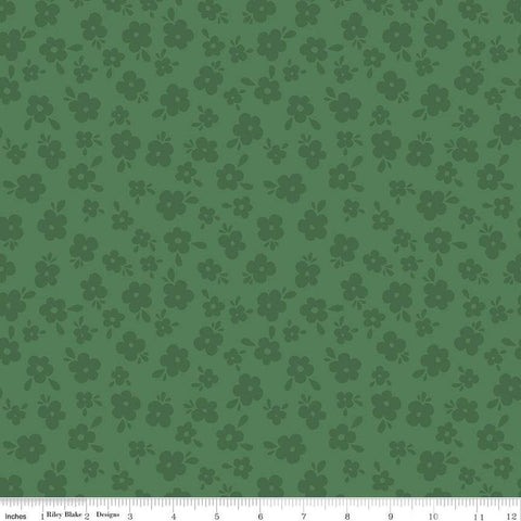 Image of the Stay Wild Tone-on-Tone Green quilting cotton fabric by Amanda Niederhauser by Riley Blake Designs. Features tone-on-tone blossoms on a dark green background. 
Cute Little Fabric Shop