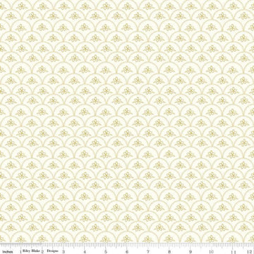 Image of the Stay Wild Baptist Fan Cream quilting cotton fabric by Amanda Niederhauser by Riley Blake Designs. Features  a scalloped pattern with a flower on a cream white background. 
Cute Little Fabric Shop